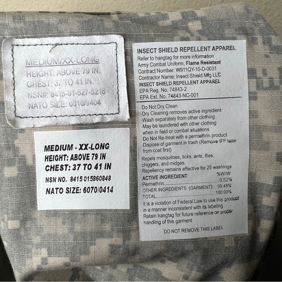 US ARMY Insect Shield Repellent Apparel Digital Camo Jacket - Sz M / XX-Long - Picture 9 of 10